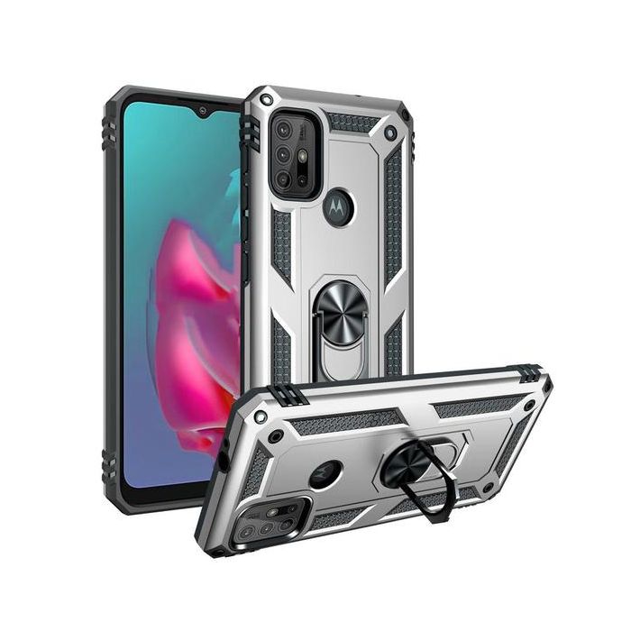 Odolné puzdro na Motorola Moto G10/G20/G30 Ring Armor strieborné