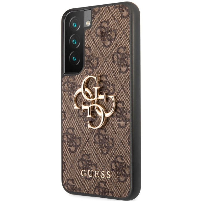 Plastové puzdro Guess na Samsung Galaxy S22 5G S901 GUHCS22S4GMGBR 4G Big Metal Logo hnedé