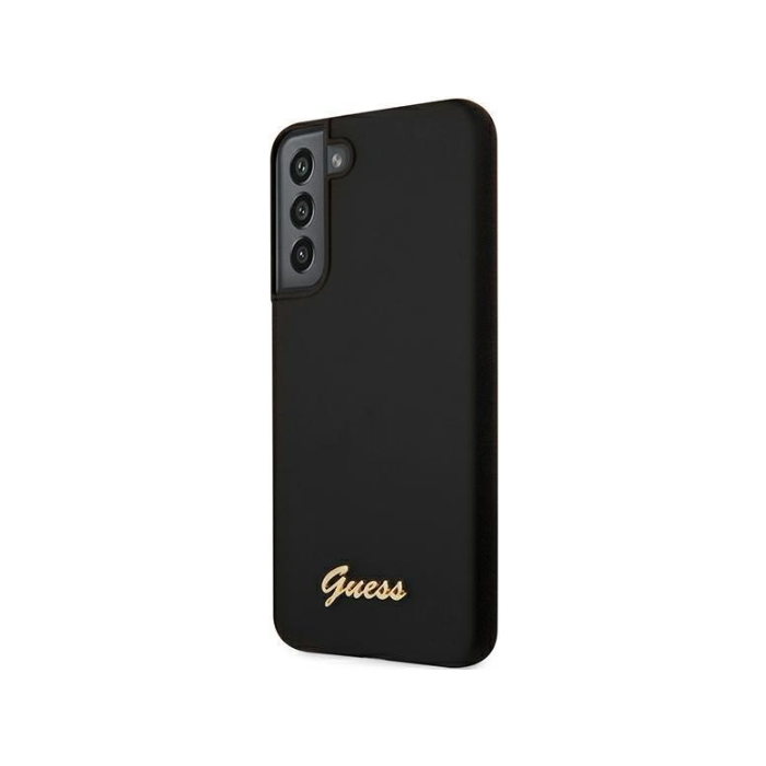 Silikónové puzdro Guess na Samsung Galaxy S22 5G S901 GUHCS22SLSLMGBK Silicone Metal Logo čierne