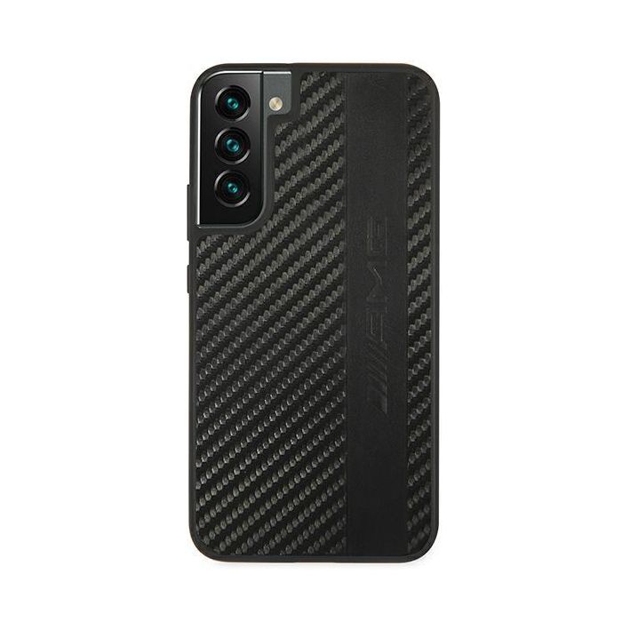 Plastové puzdro Mercedes AMG na Samsung Galaxy S22+ 5G S906 AMHCS22MBLSCA Carbon Stripe Embossed čierne