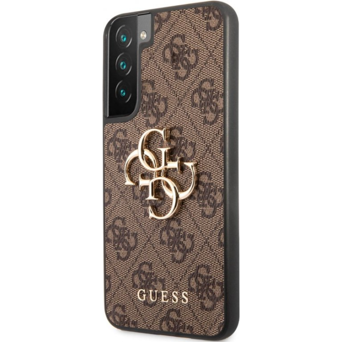 Plastové puzdro Guess na Samsung Galaxy S22+ S906 GUHCS22M4GMGBR 4G Big Metal Logo hnedé