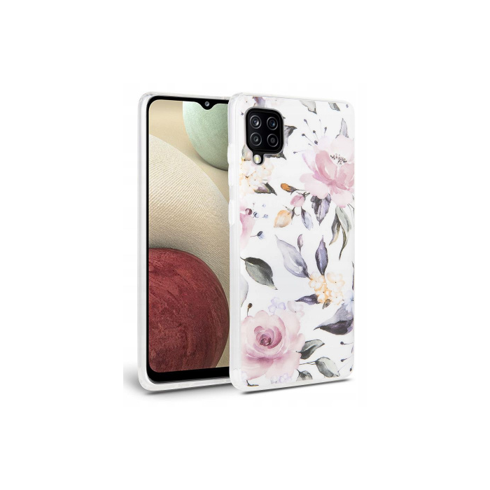 Silikónové puzdro na Samsung Galaxy A12 A125/M12 M127 Tech-Protect Floral biele