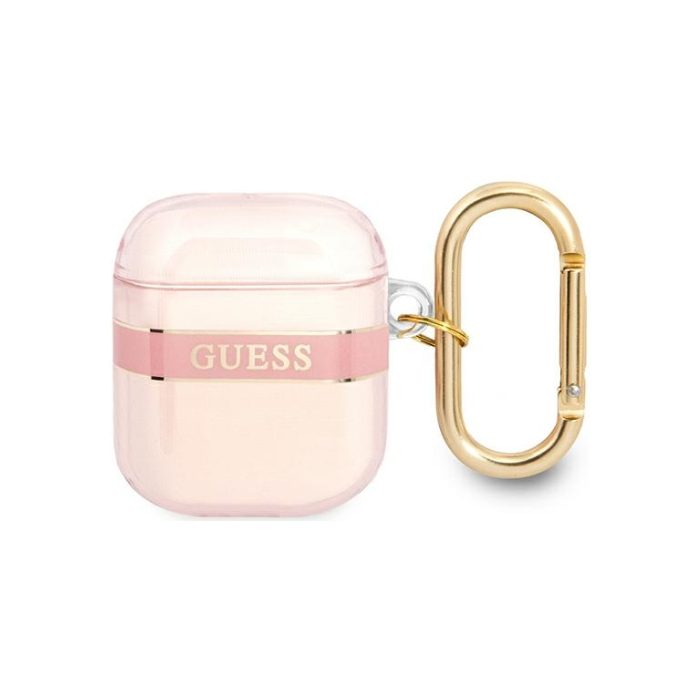 Silikónové puzdro Guess na Apple Airpods 1/2 GUA2HHTSP TPU Printed Stripe ružové