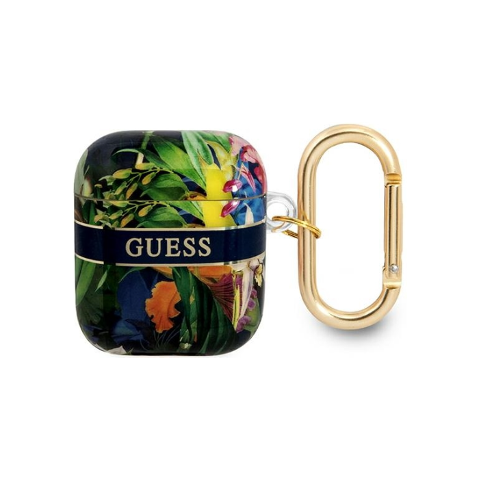 Silikónové puzdro Guess na Apple Airpods 1/2 GUA2HHFLB TPU Flower Print modré