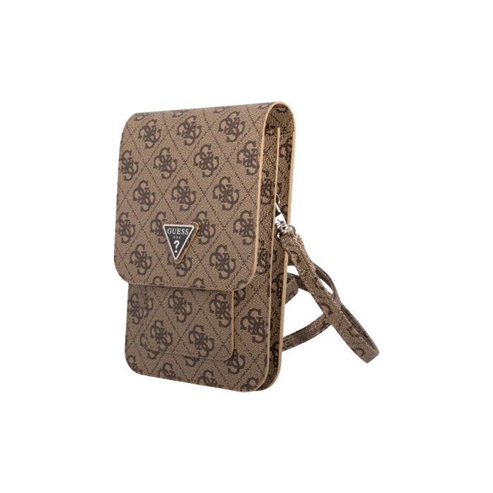 Univerzálne puzdro Guess na smartfón GUWBP4TMBR PU 4G Triangle Logo Phone Bag hnedé