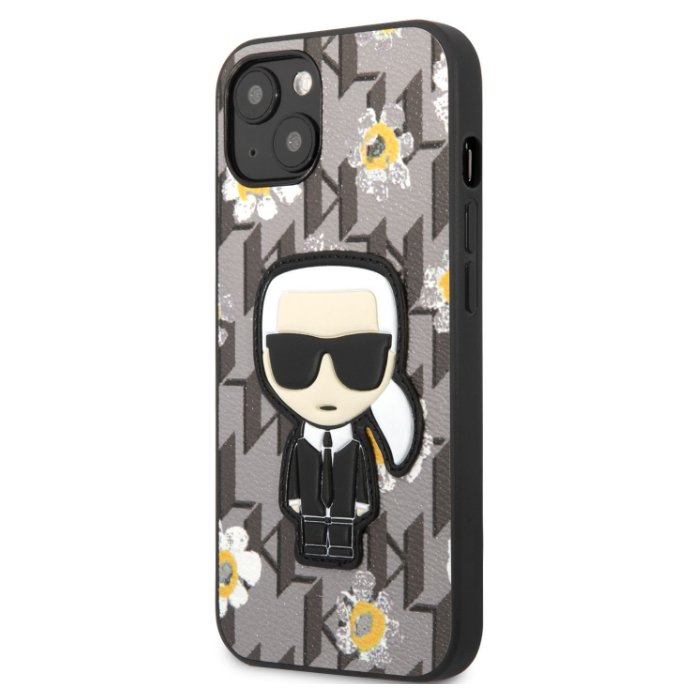 Plastové puzdro Karl Lagerfeld na Apple iPhone 13 Mini KLHCP13SPMNFIK1 Ikonik Flower Monogram sivé