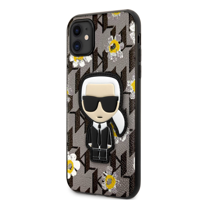 Plastové puzdro Karl Lagerfeld na Apple iPhone 11 KLHCN61PMNFIK1 Ikonik Flower Monogram sivé