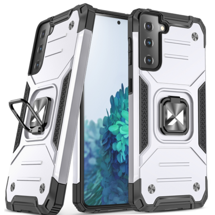 Odolné puzdro na Samsung Galaxy S22 5G Ring Armor strieborné