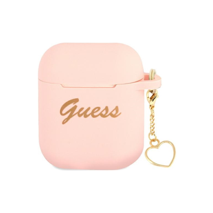 Silikónové puzdro Guess na Apple Airpods / Airpods 2 GUA2LSCHSP Heart Charm ružové