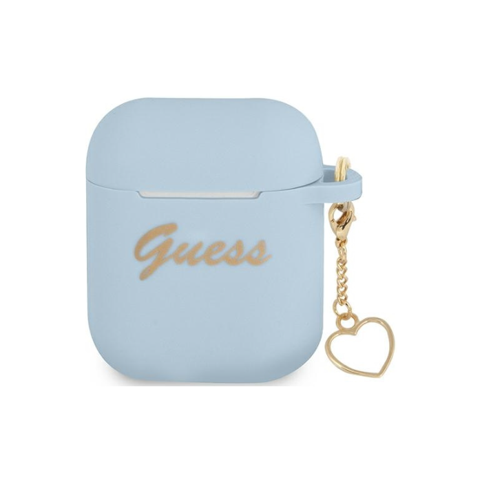 Silikónové puzdro Guess na Apple Airpods / Airpods 2 GUA2LSCHSB Heart Charm modré