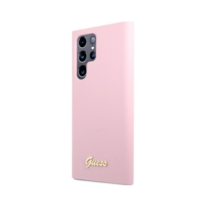 Plastové puzdro Guess na Samsung Galaxy S22 Ultra S908 GUHCS22LLSLMGLA Metal Logo Script levanduľové