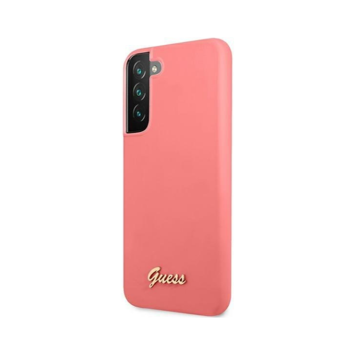 Plastové puzdro Guess na Samsung Galaxy S22 5G S901 GUHCS22SLSLMGFU Metal Logo Script fuchsia