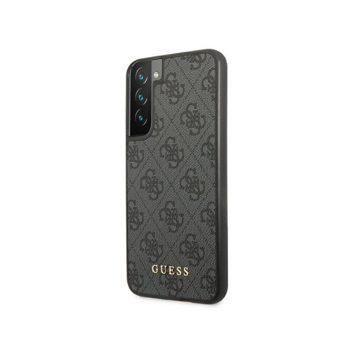 Plastové puzdro Guess na Samsung Galaxy S22 Plus 5G GUHCS22MG4GFGR Metal Gold Logo sivé 