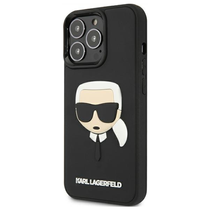 Plastové puzdro Karl Lagerfeld na Apple iPhone 13 Pro KLHCP13LKH3DBK Rubber Karl Head čierne