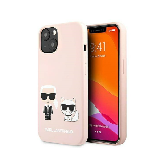 Plastové puzdro Karl Lagerfeld na Apple IPhone 13 Pro KLHMP13LSSKCI Silicone Karl & Choupette Magsafe ružové