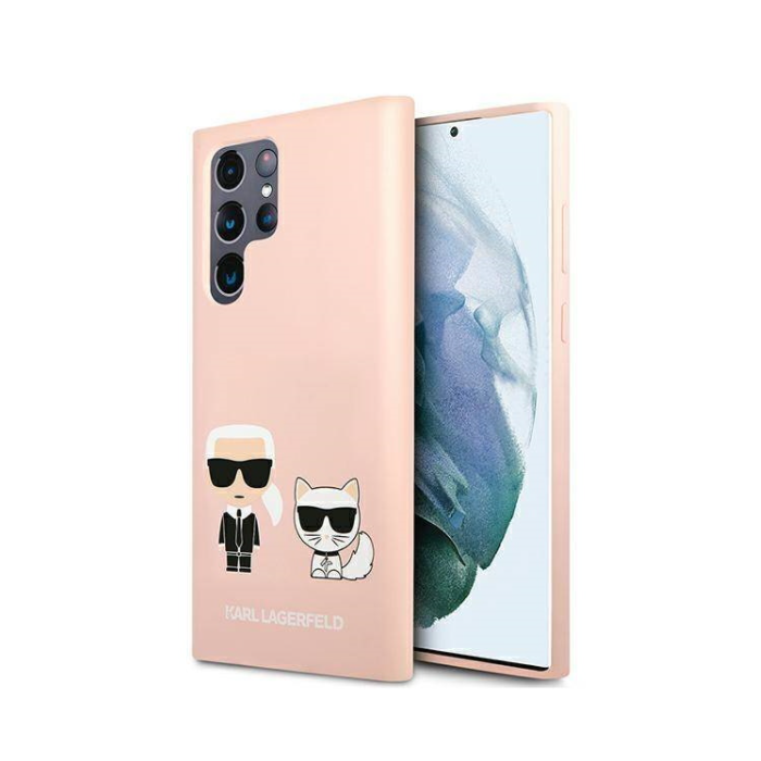Plastové puzdro Karl Lagerfeld na Samsung Galaxy S22 Ultra 5G KLHCS22LSSKCI Silicone Karl & Choupette Magsafe ružové