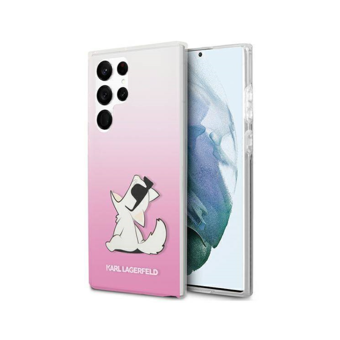 Karl Largerfeld case for Samsung Galaxy S22 Plus 5G KLHCS22MCFNRCPI Choupette Eat Gradient ružové