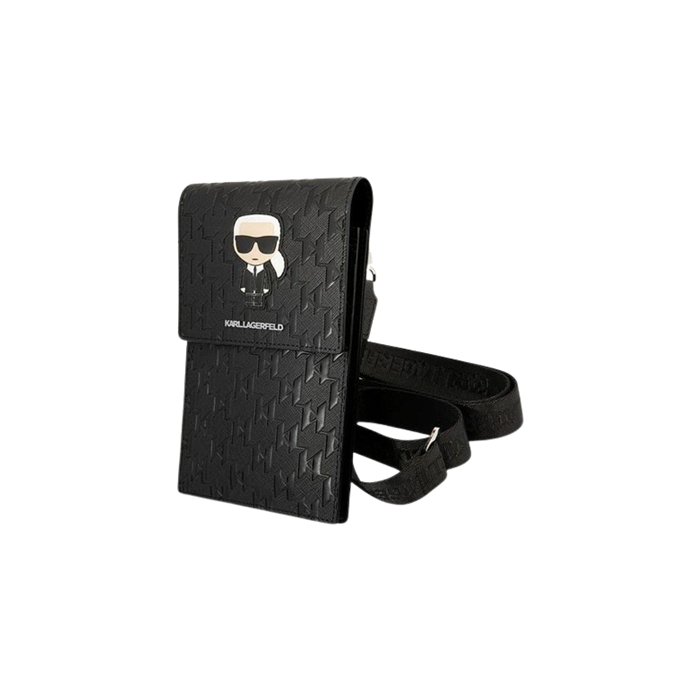 Univerzálne puzdro Karl Lagerfeld na smartfón KLWBSAMIPK Monogram Ikonik Wallet Phone Bag čierne