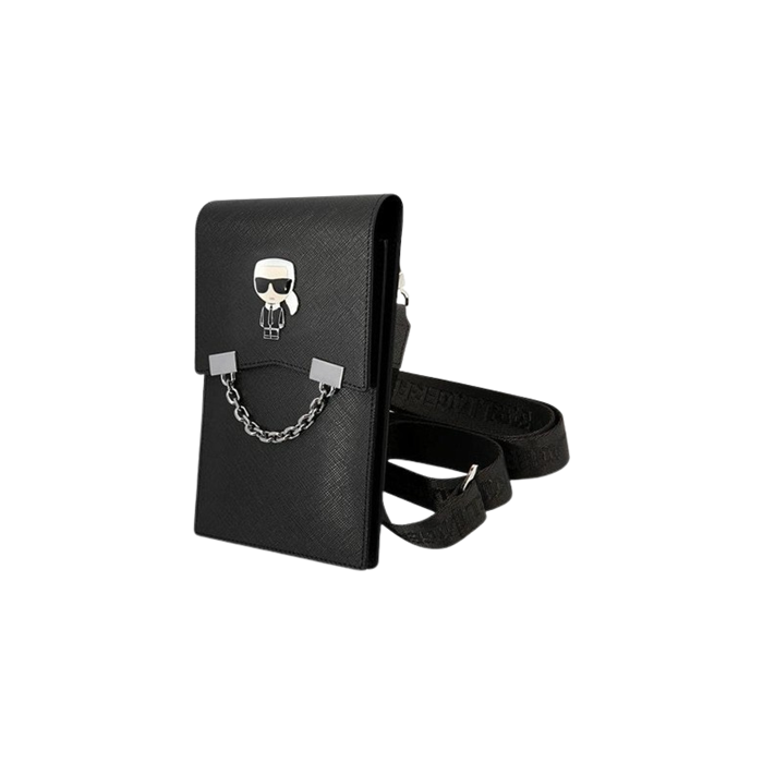 Univerzálne puzdro Karl Lagerfeld na smartfón KLWBSAIPCK Saffiano Metal Ikonik Wallet Phone Bag čierne