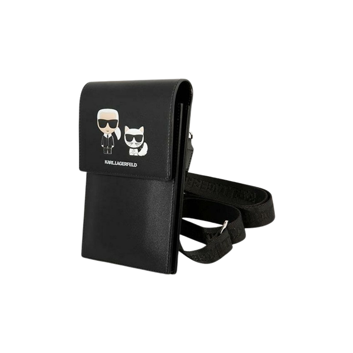 Univerzálne puzdro Karl Lagerfeld na smartfón KLWBSAKCPMK Saffiano Karl and Choupette Wallet Phone Bag čierne