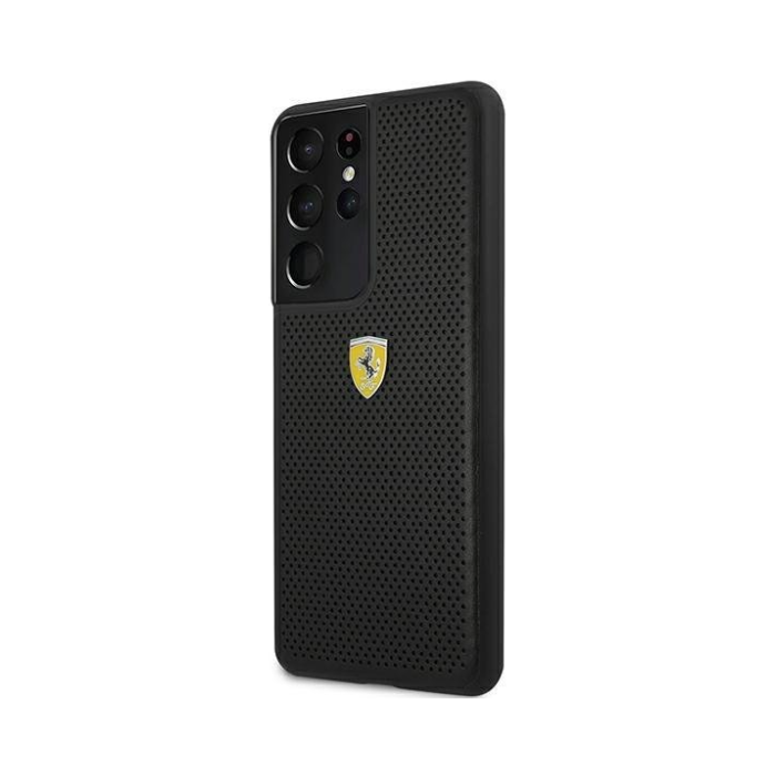 Plastové puzdro Ferrari na Samsung Galaxy S21 Ultra 5G G996 FESPEHCS21LBK On Track Perforated čierne
