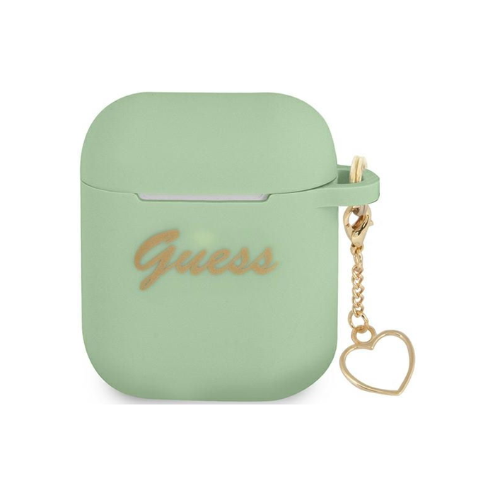 Silikónové puzdro Guess na Apple Airpods / Airpods 2 GUA2LSCHSN Heart Charm zelené