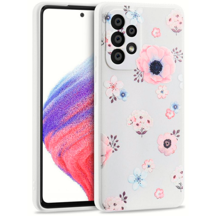 Silikónové puzdro na Samsung Galaxy A53 5G Tech Protect TPU kvety biele