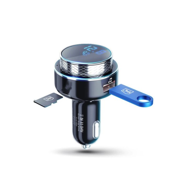 3MK Hyper Car FM Transmitter 30W, 2xUSB-A LED, MicroSD, Voltmeter