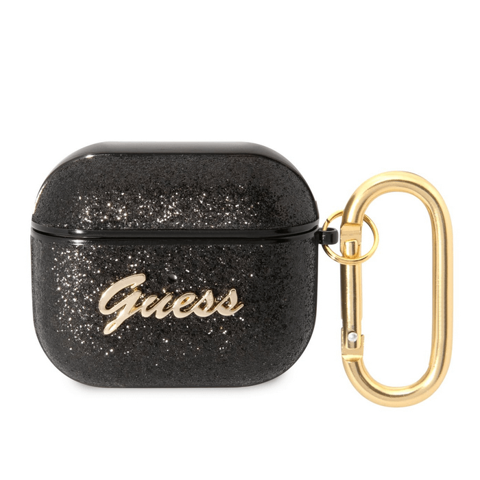 Puzdro na Apple AirPods 3 Glitter Flakes Metal Logo čierne