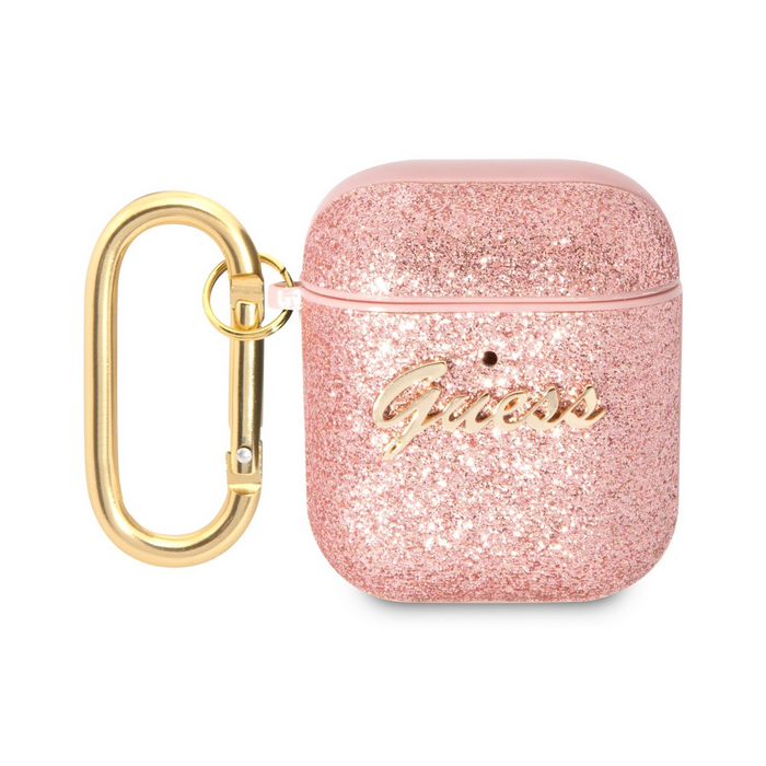 Puzdro na Apple AirPods 1/2 Glitter Flakes Metal Logo ružové