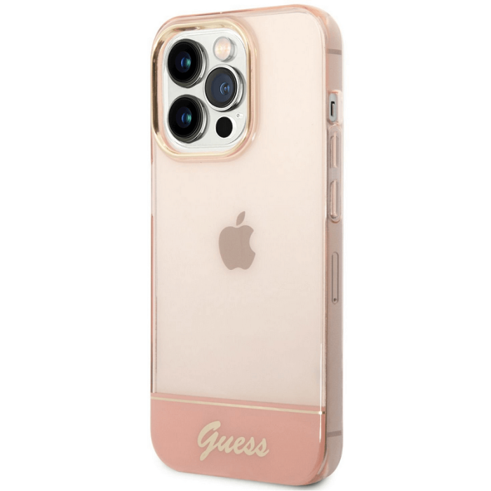 Kryt na Apple iPhone 14 Pro Max Guess Camera Outline Translucent GUHCP14XHGCOP ružové
