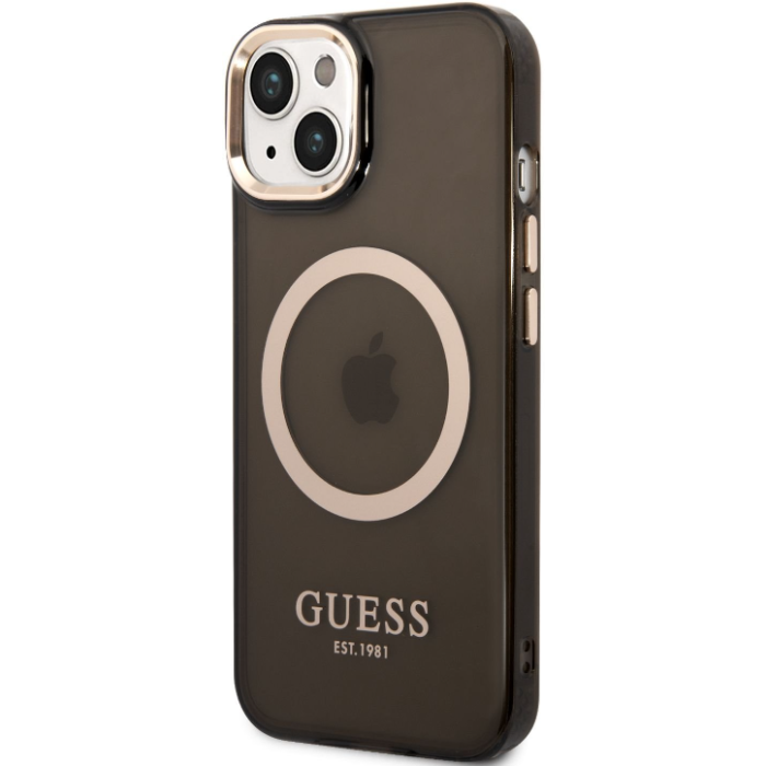 Plastové puzdro Guess na Apple iPhone 14 GUHMP14SHTCMK Translucent MagSafe čierne
