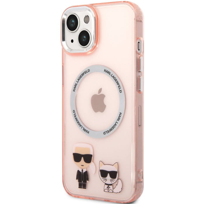 Plastové puzdro Karl Lagerfeld na Apple iPhone 14 KLHMP14SHKCP Karl and Choupette MagSafe ružové
