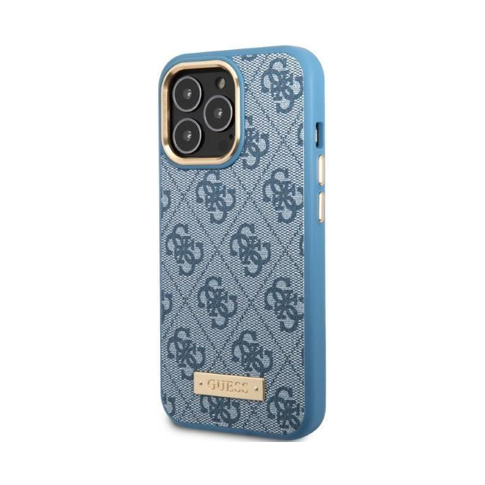Plastové puzdro Guess na Apple iPhone 13 Pro GUHMP13LU4GPRB Magsafe 4G Logo Plate modré