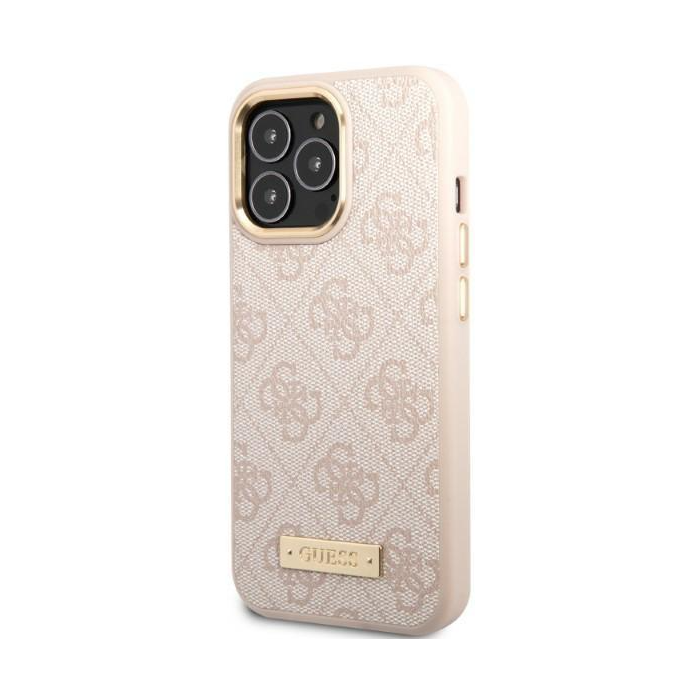 Plastové puzdro Guess na Apple iPhone 13 Pro Max GUHMP13XU4GPRP Magsafe 4G Logo Plate ružové