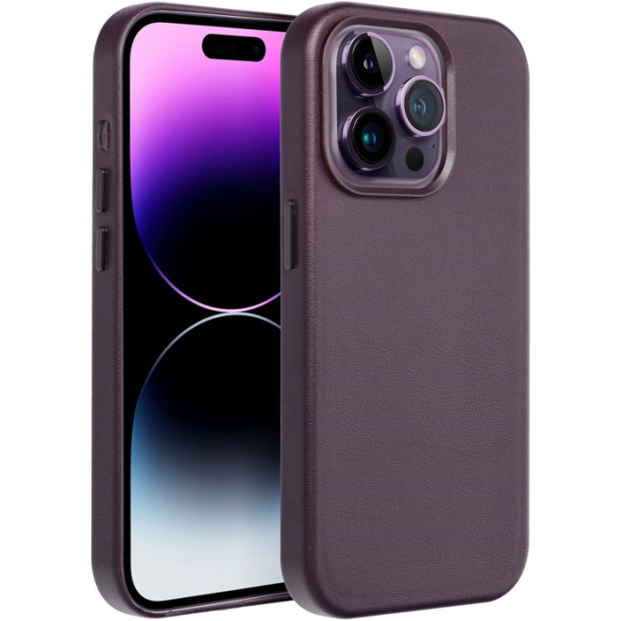 Plastové puzdro na Apple iPhone 14 Pro Max Leather Mag fialové