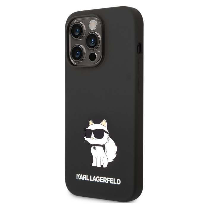 Silikónové puzdro Karl Lagerfeld na Apple iPhone 14 Pro Max KLHCP14XSNCHBCK Liquid Silicone Choupette NFT čierne