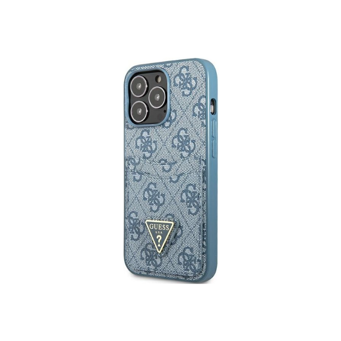 Plastové puzdro Guess na Apple iPhone 13 Pro Max GUHCP13XP4TPB 4G Triangle Logo Cardslot modré
