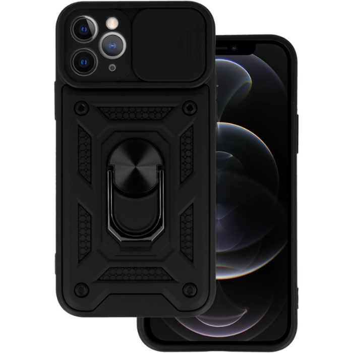 Odolné puzdro na Apple iPhone 12 Pro Camshield Ring Armor čierne