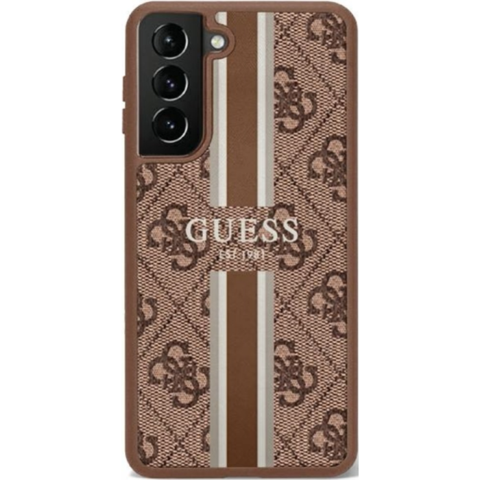 Plastové puzdro Guess na Samsung Galaxy S23+ 5G S916 GUHCS23MP4RPSW 4G Printed Stripe hnedé