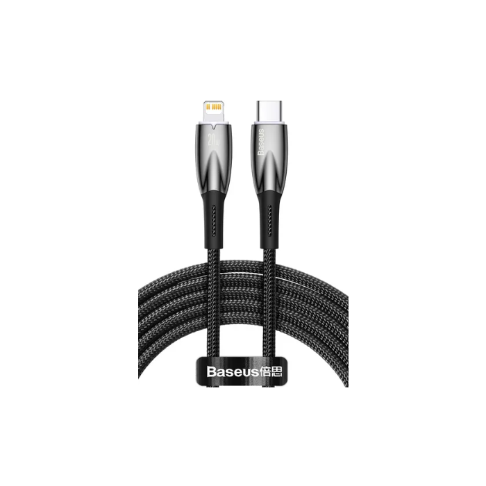 Kábel Baseus Glimmer Series CADH000101, USB-C na Apple Lightning 8-pin Power Delivery 20W, 2m, čierny