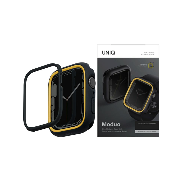 Plastové puzdro na Apple Watch 4/5/6/7/8/SE 44/45mm UNIQ Moduo midnight-mustard