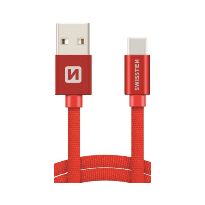 Kábel Opletený Swissten USB/Lightning (8 pin) 3.0A, 1,2m červený (poškodené balenie)