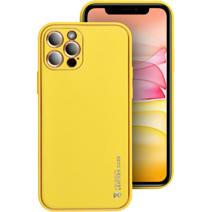 Plastové puzdro na Apple iPhone 15 Plus Leather žlté