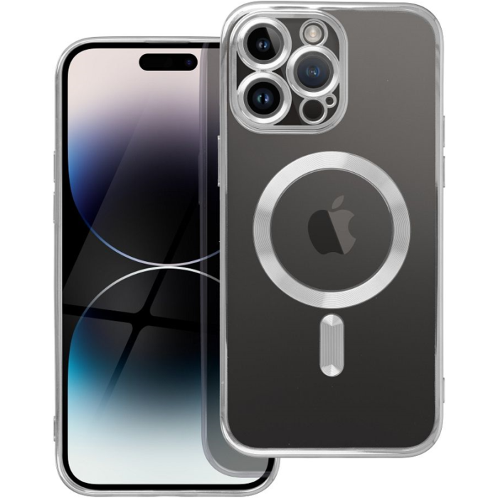Silikónové puzdro na Apple iPhone 14 Pro Max Electro Mag strieborné