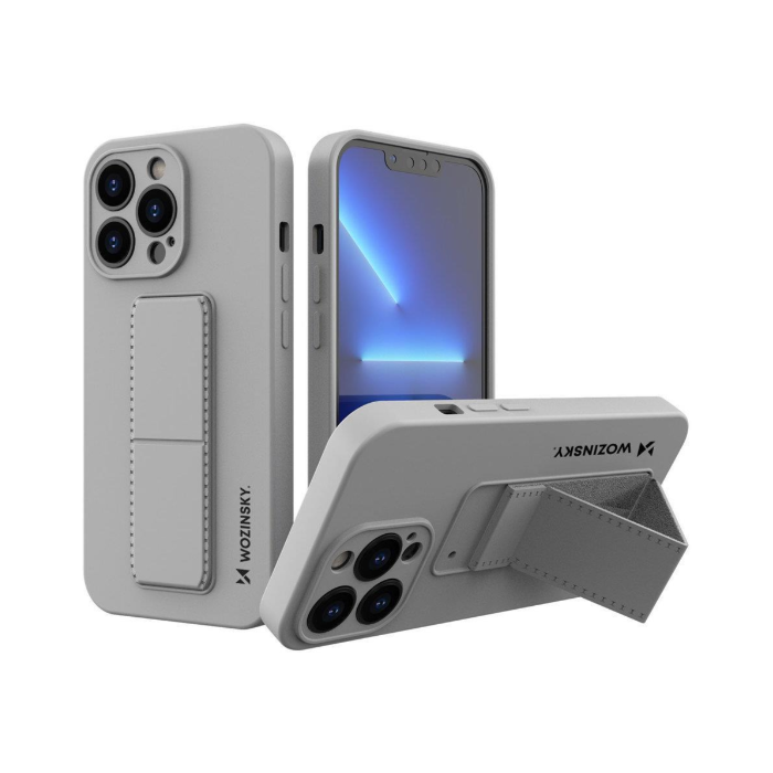 Silikónové puzdro na Apple iPhone 13 Pro Wozinsky Kickstand sivé