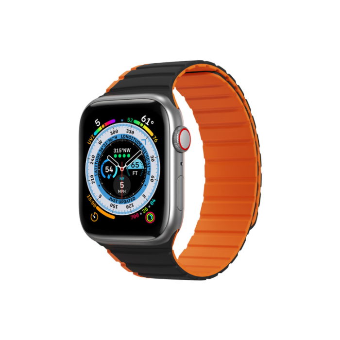 Náhradný remienok na Apple Watch Ultra/SE/8/7/6/5/4/3/2/1, (49, 45, 44, 42 mm), Dux Ducis Strap Magnetic LD Version čierno-oranžový
