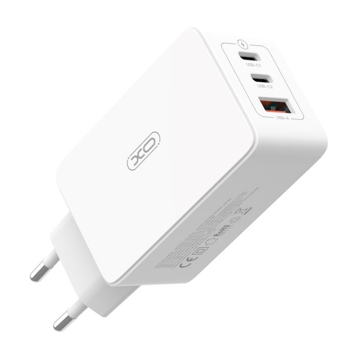 XO CE13, PD QC 3.0 65W, 1xUSB-A 2xUSB-C, sieťová nabíjačka, biela
