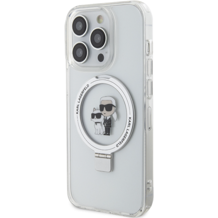 Plastové puzdro Karl Lagerfeld na Apple iPhone 15 Pro KLHMP15LHMRSKCH Ringstand Karl and Choupette MagSafe biele