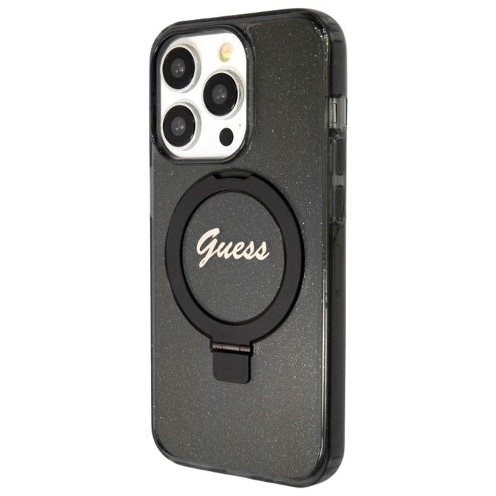 Guess IML Ring Stand Glitter MagSafe Apple iPhone 15 Pro GUHMP15LHRSGSK Black